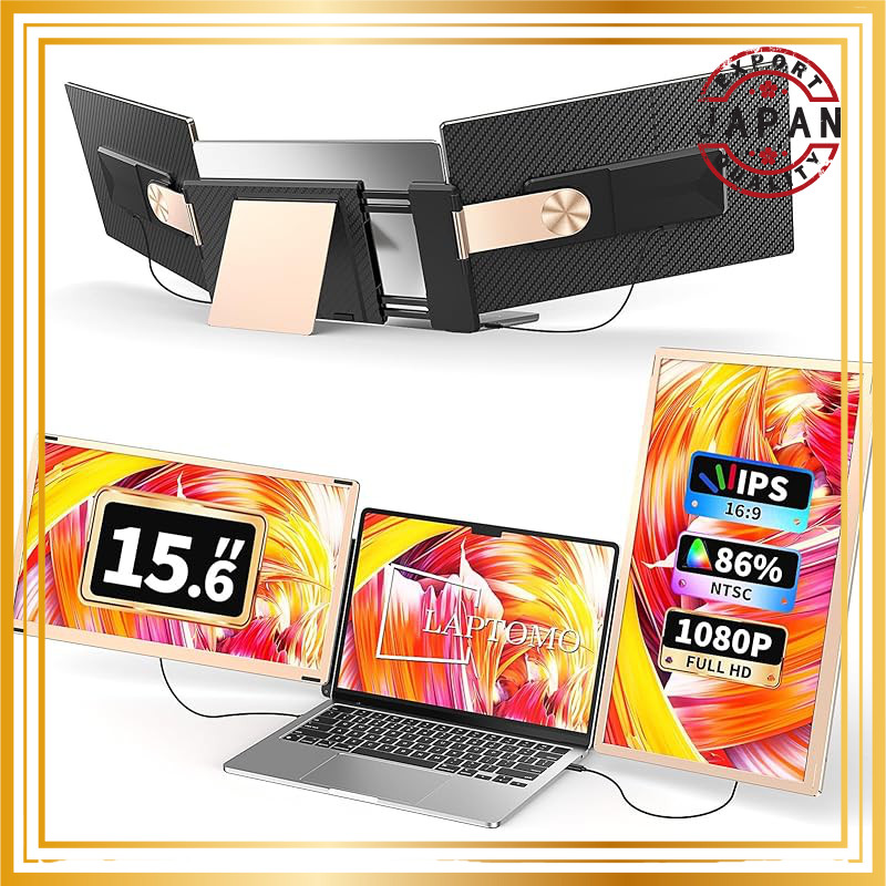 Laptomo S6 Portable Triple Monitor 15.6 Inch FHD 1080P IPS Mobile Monitor, Suitable for 13-17 Inch L