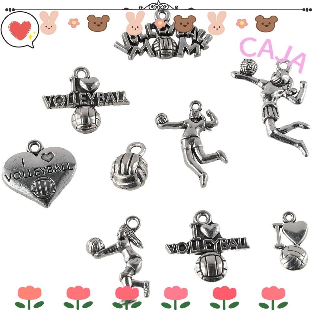 CAJA1 45PCS Ball กีฬา Charms, 9 สไตล์ Retro วอลเลย์บอล Charms จี้, DIY Craft Silver I Love Volleybal