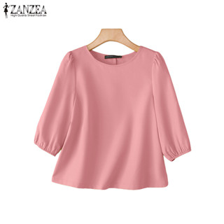 ZANZEA เสื้อแขนสั้นแบบพัฟสำหรับผู้หญิง สไตล์เกาหลี รอบคอดีไซ…