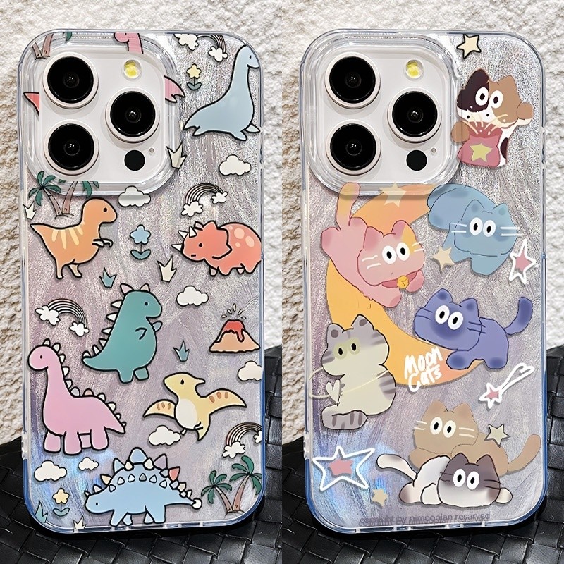 เคส สำหรับ Vivo V70 FE V60 V50 V40 V30 V30E V29E V29 Lite V27 S1 Pro V25 V25E V23E V9 หรูหราพรีเมี่ยมการ์ตูนน่ารักไดโนเสาร์แมวซิลิโคนนุ่มเคสโทรศัพท์