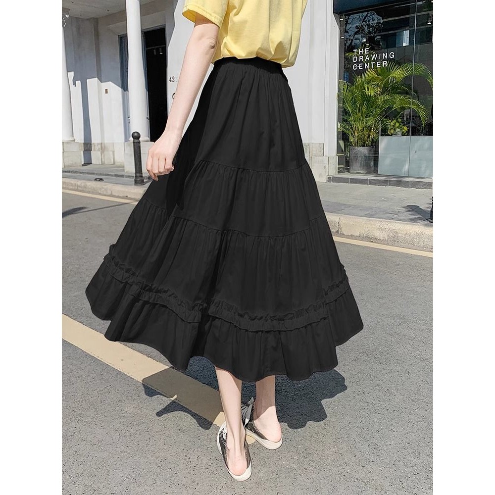2024夏半身裙女百อเนกประสงค์高中长款a春字黑色显瘦女蛋潮2024 ฤดูใบไม้ผลิ/ฤดูร้อนผู้หญิงอเนกประสงค์เอวสูง Skirt3e5x9st7j3m