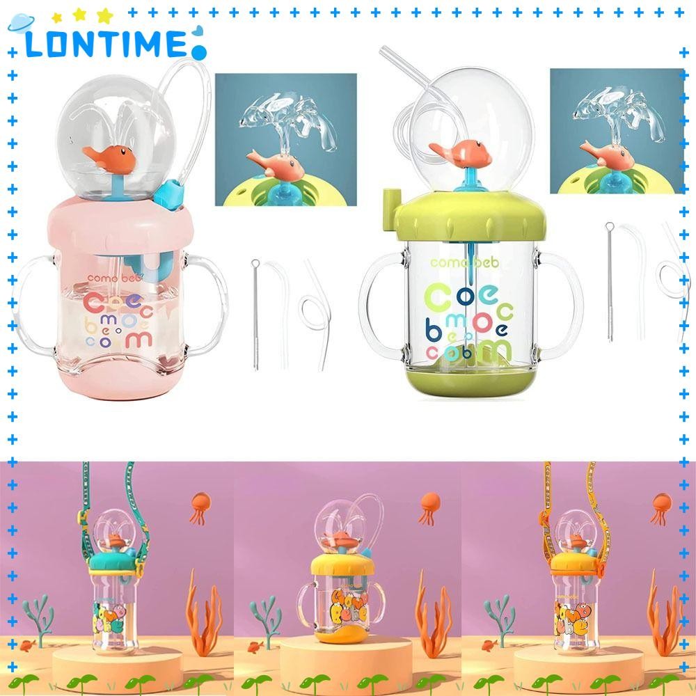 LONTIME แก้วน้ําน้ําพุปลาวาฬ, ที่จับกว้างฝาดื่มคู่ขวดน้ําฉนวน, ป้องกันการรั่ว 220ml 350ml ถ้วยปลาวาฬ