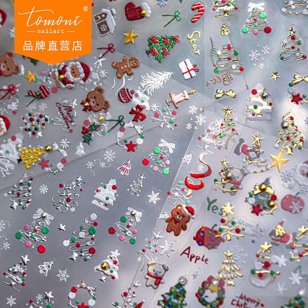 [Meow.Sensei] tomoni คริสตัลเพชรสติ๊กเกอร์ติดเล็บสดขนาดเล็กขายดีน่ารัก Apple Christmas Tree อุปกรณ์แต่งเล็บสติ๊กเกอร์