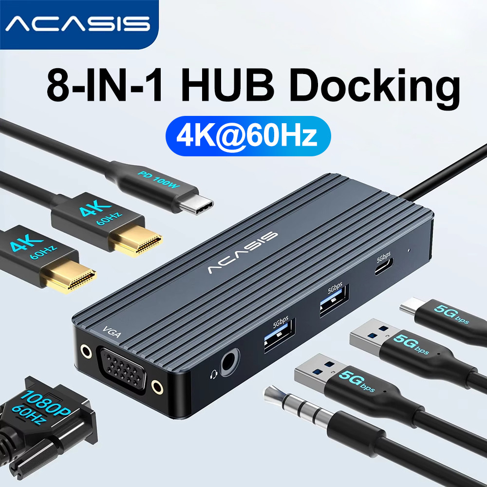 ACASIS 8 in 1 USB-C Hub Docking Station Type-C HUB USB 3.0 HDMI 4K 60Hz PD 100W สําหรับแล็ปท็อปฮับ
