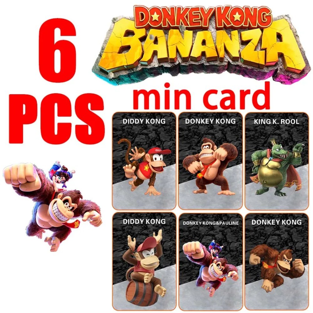 6 ชิ้น Donkey Kong Bananzaes mini Amiibo การ์ด Baolin เพชร Pauline King Kong Sugi Senxi NFC การ์ดเชื่อมต่อสําหรับ Nintendo Switch & Switch 2 /Oled /Lite
