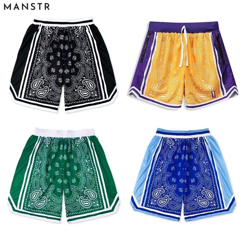 MANSTR กางเกงบาสเก็ตบอลขาสั้น พิมพ์ลายดอกไม้ เม็ดมะม่วงหิมพานต์ สไตล์อเมริกัน คุณภาพสูง แบบแห้งเร็ว สําหรับผู้ชาย