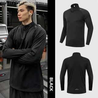 ไม่จํากัดเพศ เสื้อยืดการฝึกอบรมแห้งเร็วครึ่งซิปแขนยาวชุดออกกําลังกายขี่จักรยานวิ่งระบายอากาศด้านบนสีดํา/สีขาว