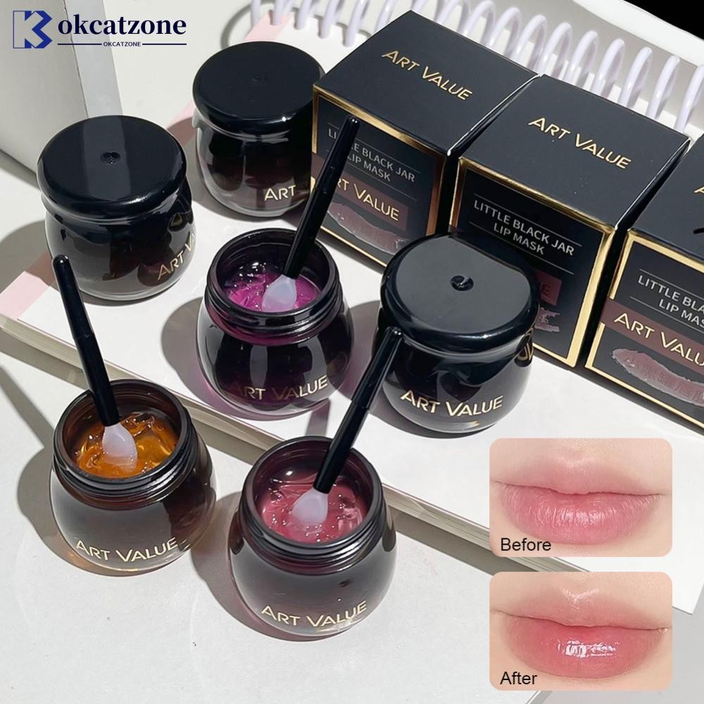 OKCATZONE หม้อสีดําขนาดเล็ก Lip Mask Moisturizing Sleep Care Lip Mask บํารุงผลไม้ลิปสติกลิปสติก Skin