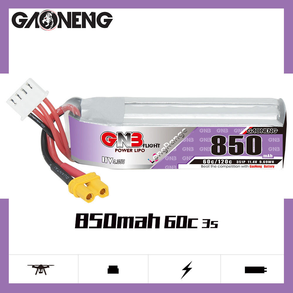 พลังงานสูง GNB 850mAh 3S 11.4V 60C HV เครื่องบิน Drone FPV แบตเตอรี่ลิเธียม GAONENG LiPo