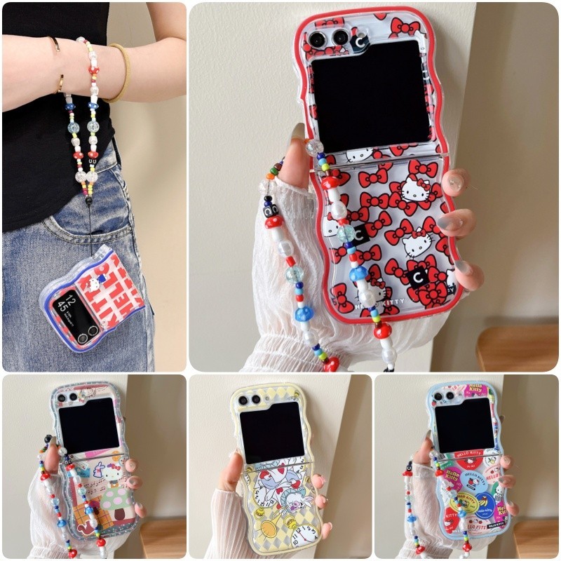 Wave Edge Bracelet Soft Case Samsung Galaxy Z Flip 6 Z Flip 5 Flip 4/3 Wave Frame Casing สายรัดข้อมือ Soft TPU กันกระแทกฝาหลัง Samsung Flip6 Flip5