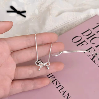 Bling Silver สี Bowknot Fairy Dangle สร้อยคอ Clavicle Chain สําหรับสาวหวาน