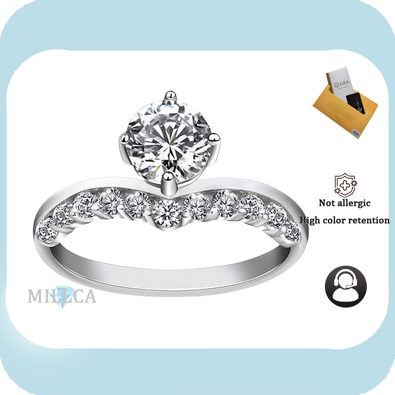 รวมใบรับรอง GRA |แหวนสุภาพสตรี แหวนเปิด Moissanite Crown รูปทรง V ใหม่ Platinum
