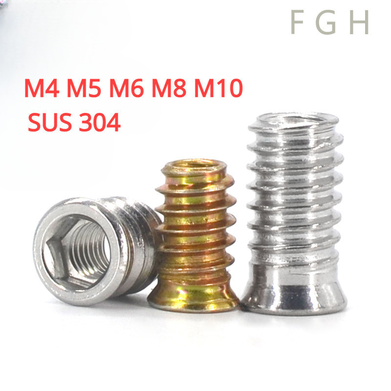 [FGJC-1-y] ตัวหนอนฝังไม้ หกเหลี่ยม สแตนเลส 304 พุกเกลียวฝังไม้ ใช้สกรูเกลียวมิล ตัวหนอน สกรูน๊อคดาวน์ ประกอบโต๊ะตู้ ขันน๊อตฝัง M4M5M6M8M10