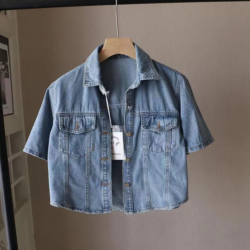 Veewink เสื้อแจ็กเก็ตยีนสั้น / เสื้อแจ๊คเก็ตยีนส์แฟชั่น OVERSIZE สไตล์เกาหลี แฟชั่นฤดูร้อน S-3XL 40-75KG - รูปที่ 4