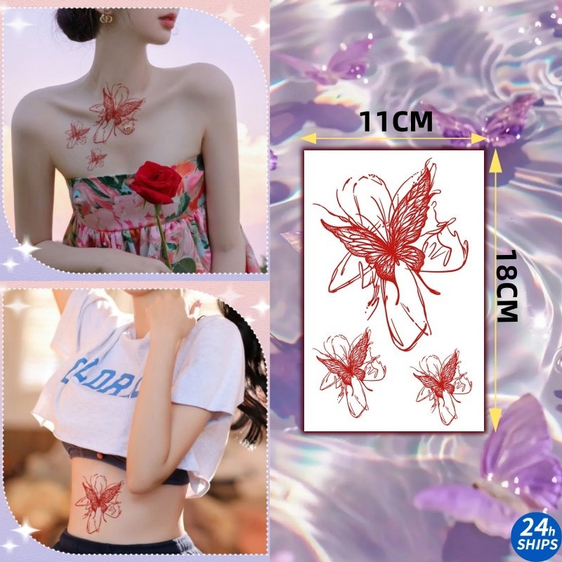 รอยสักลายผีเสื้อสาม, รอยสักกระดูกไหปลาร้าสาวน่ารัก, สติ๊กเกอร์รอยสักกันน้ํา, ติดทนนาน 7 วัน, รอยสักวันหยุดชั่วคราว 11 * 18ซม