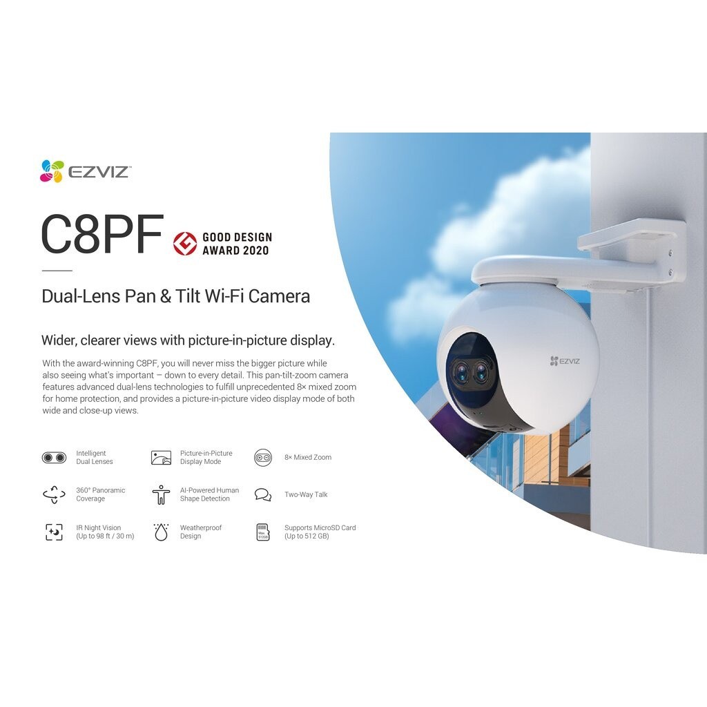 อัดเสียงได้  EZVIZ C8PF กล้องวงจรปิดไร้สาย ความคมชัด 2 ล้านพิกเซล บันทึกเสียงได้ PAN & TILE WIFI CAM
