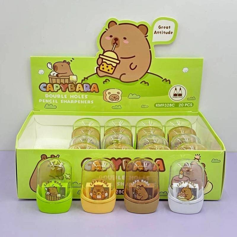 4 ชิ้น Capybara กบเหลาดินสอสองรูน่ารัก เครื่องเขียนสร้างสรรค์ อุปกรณ์การเรียนการ์ตูน ของขวัญวันเกิดเด็ก