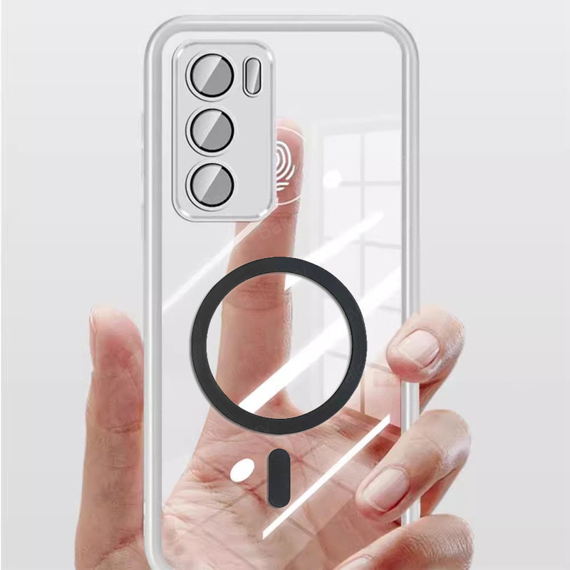 Oppo Reno 12 PJV110 / Reno12 Pro PJW110 เคสวงกลมแม่เหล็กชาร์จไร้สาย TPU ซิลิคอนสีสันสดใสฝาครอบใสกล้องเลนส์ป้องกันปลอก