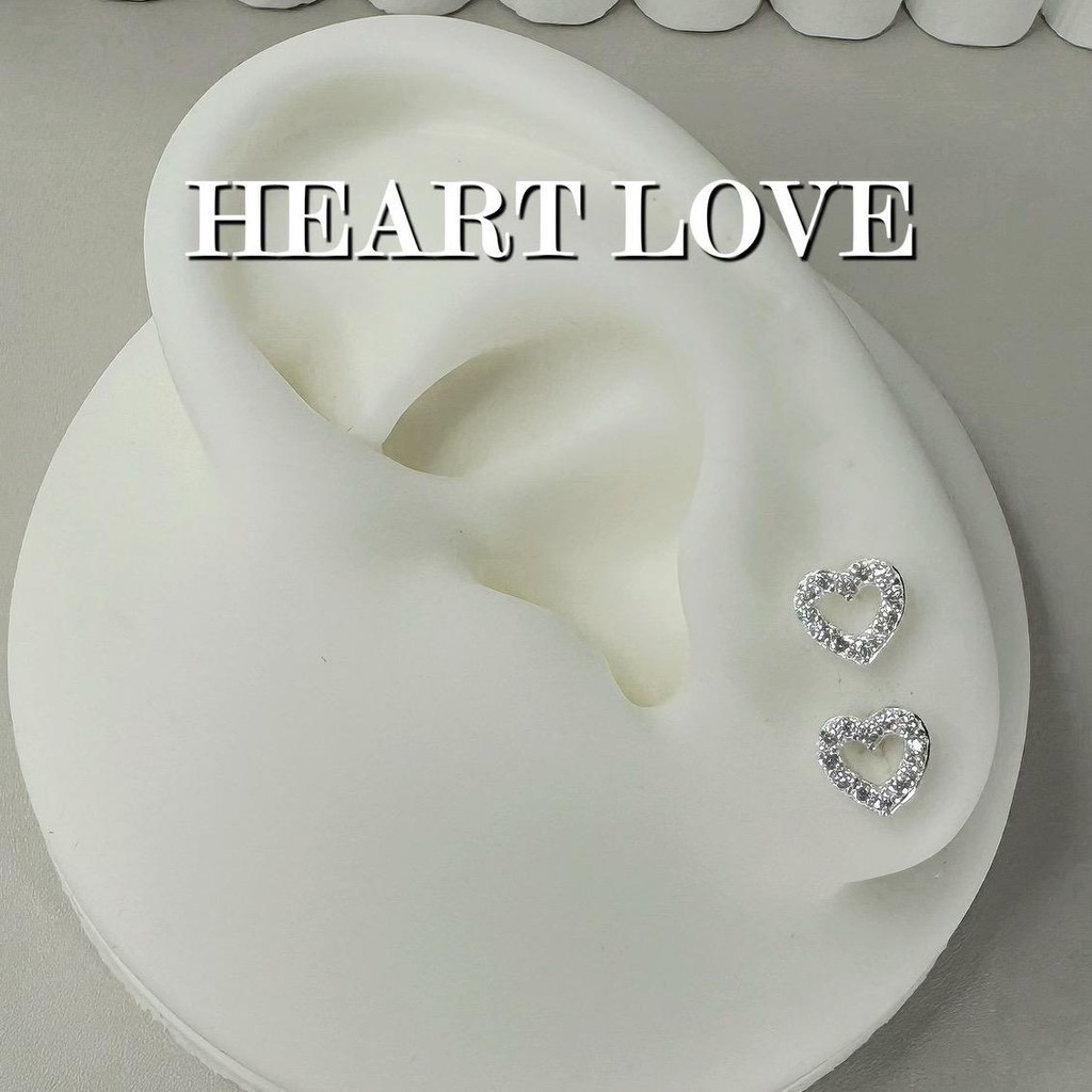 Stud Heart love | ต่างหูหัวใจเพชรฉลุ | ขนาด 6 มิล | ราคาต่อคู่ | ต่างหูเงินแท้92.5% ต่างหู ตุ้มหู