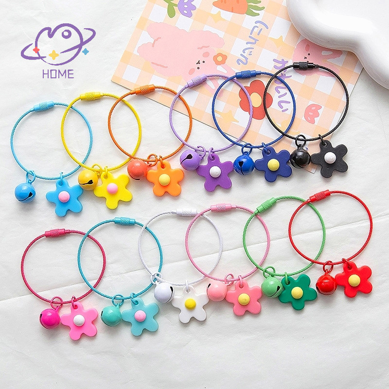 [mayhome] พวงกุญแจดอกไม้สีลูกกวาดจี้เชือกลวดหวานพร้อมกระดิ่งพวงกุญแจรถกระเป๋าเป้สะพายหลัง Ch Bag Decor {TH}