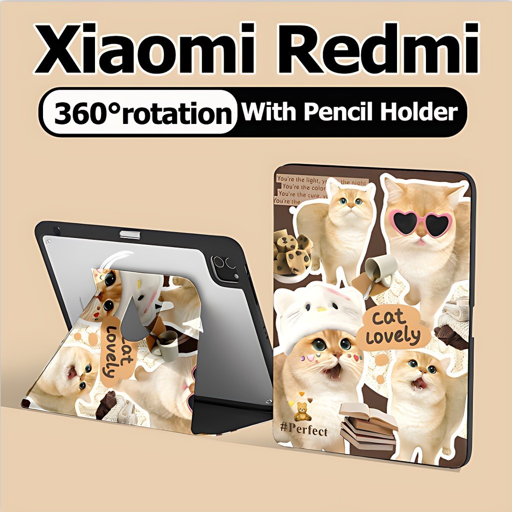 เคสแท็บเล็ต Xiaomi/Redmi สําหรับ Xiaomi Pad 6/6 Pro Xiaomi Pad 5/5 Pro เคส Redmi SE 11 Pad 10.61 pad pro12.1 มุนได้360องศา คิตตี้แว่นกันแดด เคส Xiaomi ปกผู้ถือปากกาด้านขวา