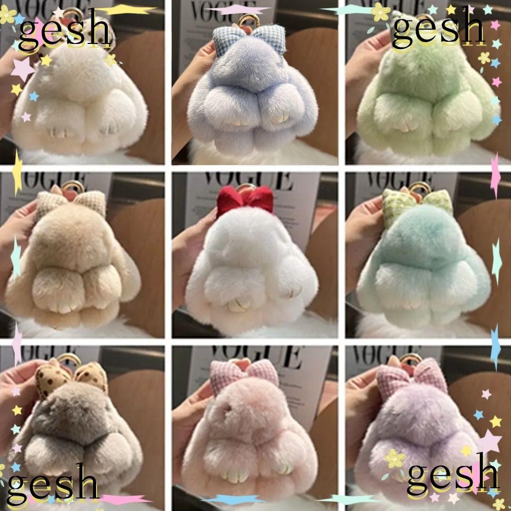 Gesh1 Pompoms Bow Rabbit Pendant, ตุ๊กตาตุ๊กตาปุยกระต่ายตุ๊กตาพวงกุญแจ, แฟชั่นการ์ตูนแขวนเครื่องประดับกระเป๋าจี้อุปกรณ์เสริม