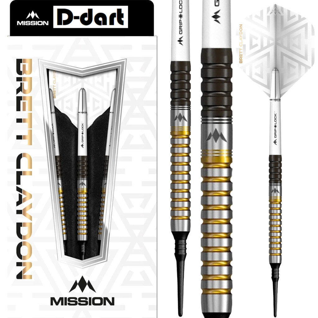 MISSION SOFT TIP DARTS - 21G BRETT CLAYDON 90%Tungsten DART SET ELECTRONIC DART