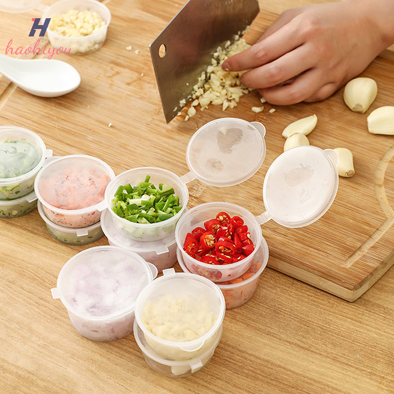 <haohiyou> 50 ชิ้น 25ML พลาสติก Takeaway ซอสถ้วยคอนเทนเนอร์กล่องอาหารพร้อมฝาปิดกล่องเก็บ Nice