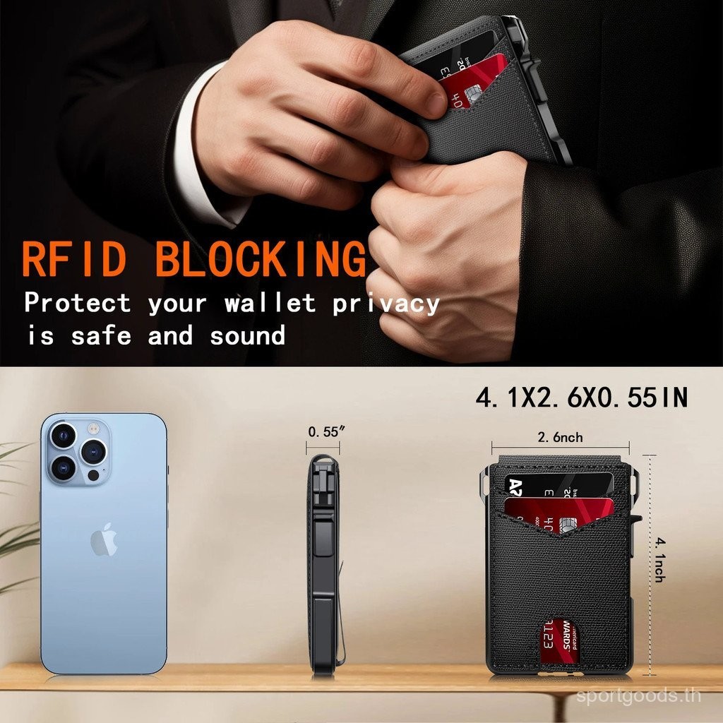 บุรุษกระเป๋าสตางค์ยุทธวิธีพับกระเป๋าสตางค์สำหรับผู้ชายโลหะ RFID ปิดกั้นอลูมิเนียมผู้ถือบัตรเงิน, Minimalist บุรุษกระเป๋าสตางค์พร้อมกล่องของขวัญ