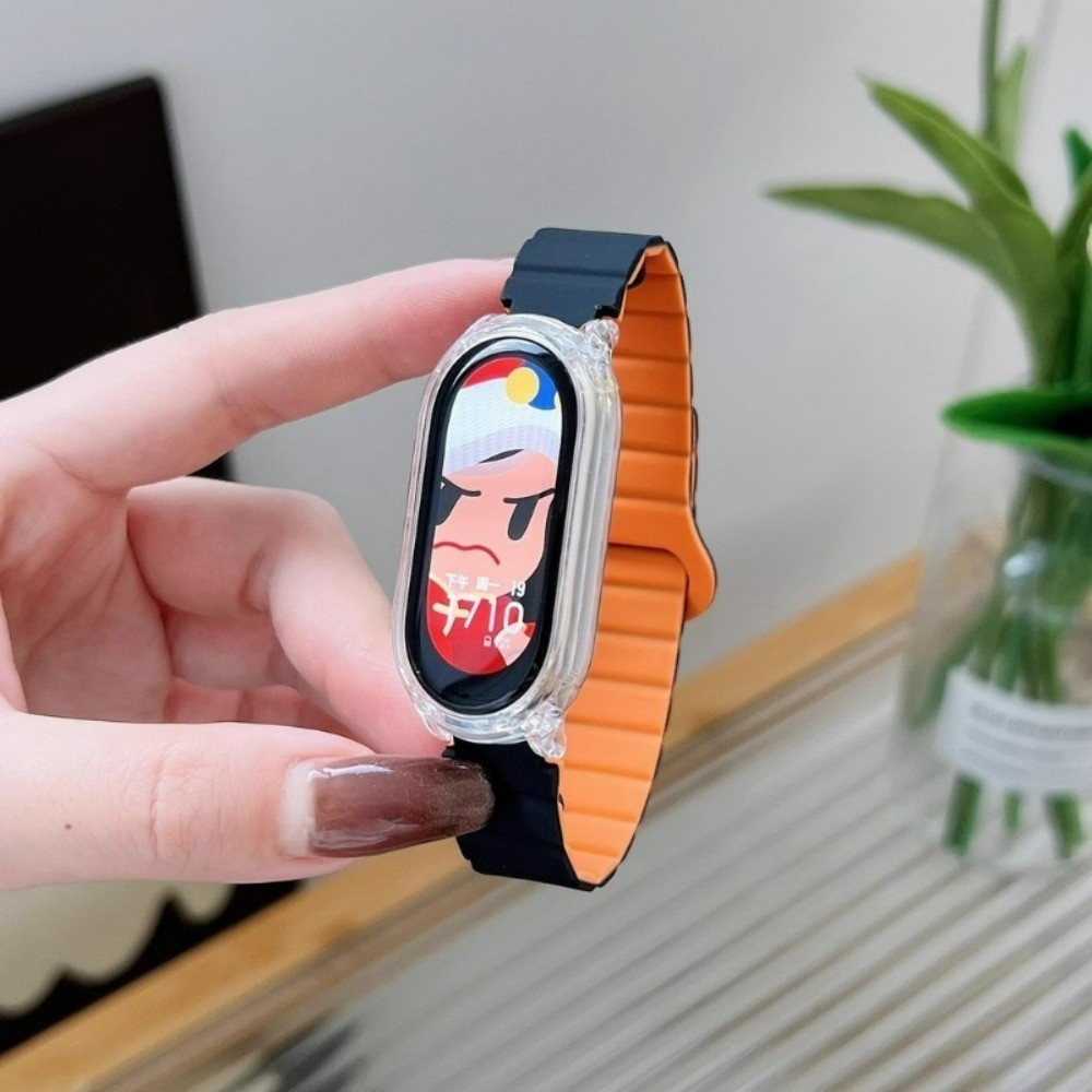 ซิลิโคนสายรัดห่วงแม่เหล็กพร้อมเคสสําหรับ เสี่ยวหมี่ ไมล์ วงดนตรี 10 9 8 7 6 5 4 3 สร้อยข้อมือซิลิโคนอ่อนวงปก