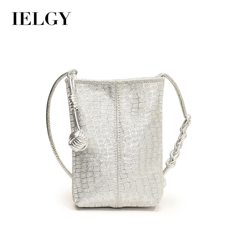 Ielgy Silver Mobile Phone Bag Niche Design Simple All-Match Lightweight Shoulder Messenger Bag