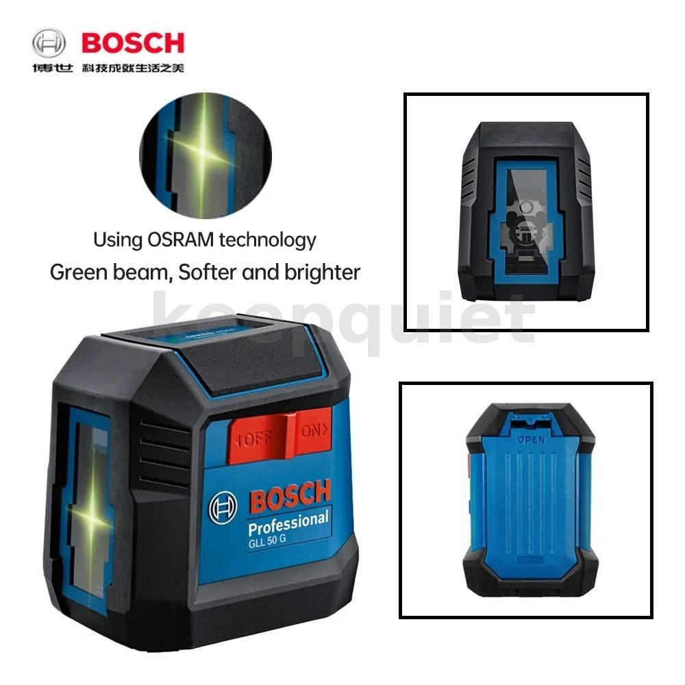ระดับเลเซอร์ Bosch GLL50G 2-Line Self Levelling เครื่องมือความแม่นยําสูงแนวนอนแนวตั้งระดับแสงสีเขียวสําหรับการก่อสร้าง