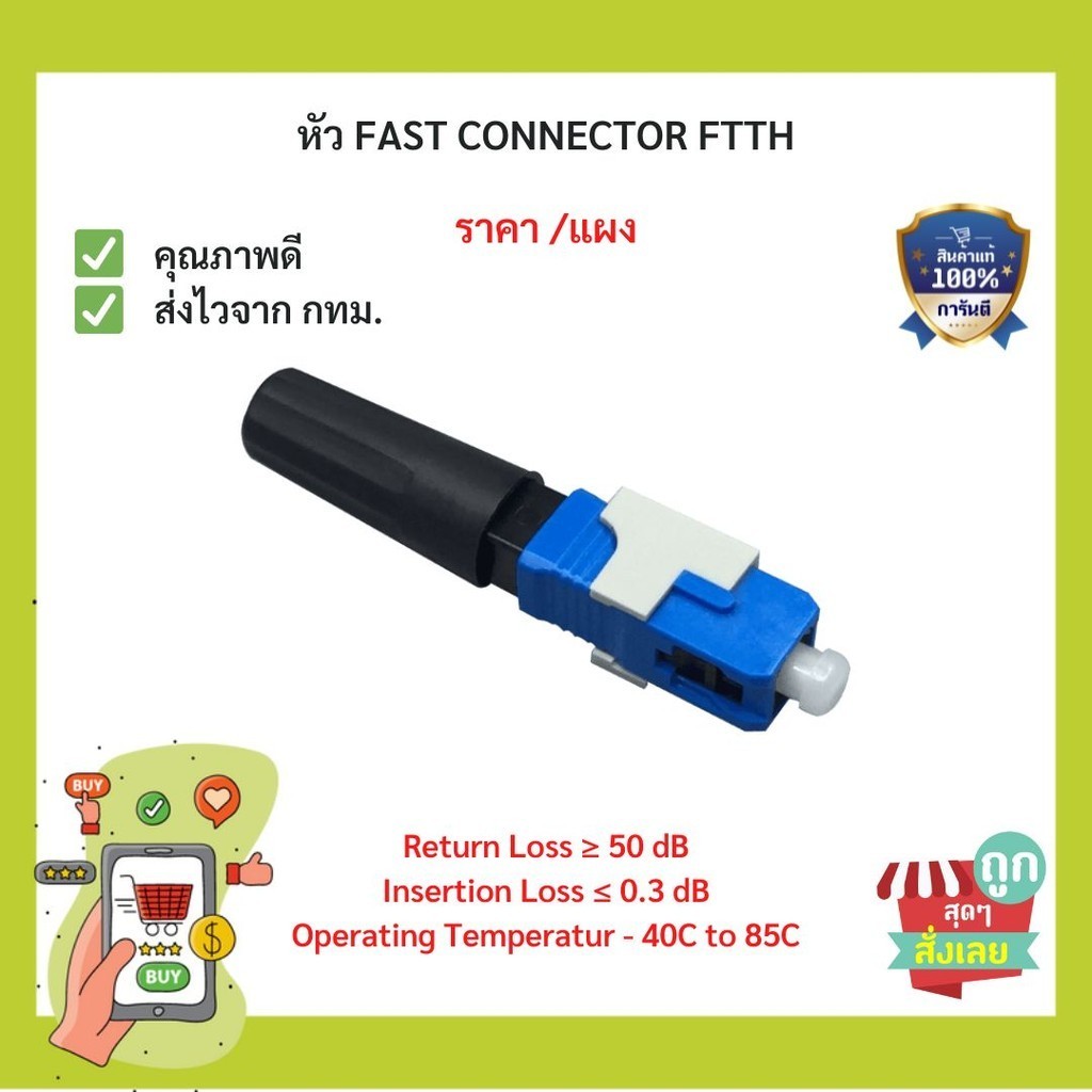 (พร้อมส่ง) FTTH หัวฟาส(มีกิ๊ฟ) fast connector SC UPC 10 หัว/แผง