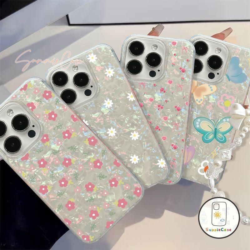 เคส IPhone XR X XS Max 17 11 16 13 12 14 15 Pro Max 8 14 7 15 Plus 7Plus SE แฟชั่นฤดูใบไม้ผลิสดใหม่ดูเดิลผีเสื้อดอกไม้