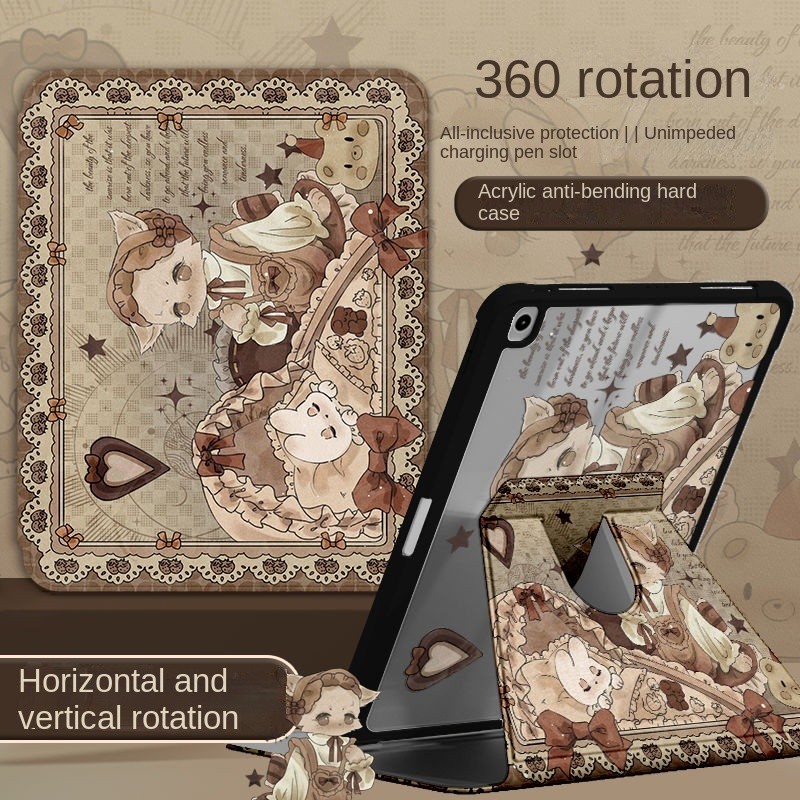 Samsung Galaxy Tab Case วัสดุอะคริลิคหมุนได้ 360 องศาเหมาะสําหรับ Samsung S6 Lite/S7/S8/S9 Shell Noble ลูกแมว