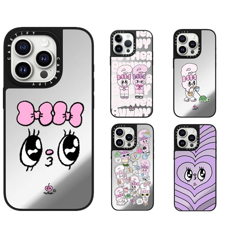 CASETi Esther Bunny เคสโทรศัพท์สําหรับ iPhone 11 12 13 14 15 Plus Pro Max กระจกแข็งแม่เหล็กฝาครอบสีดํา