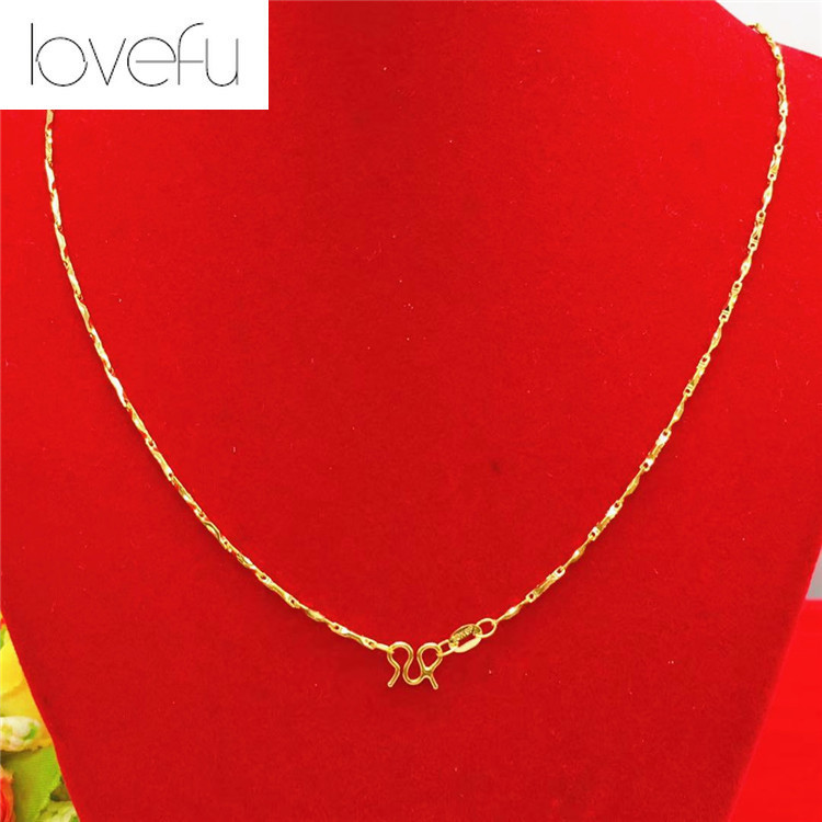 18K Saudi Gold Pawnable Wealth Ingot Clavicle Necklace สําหรับผู้หญิง