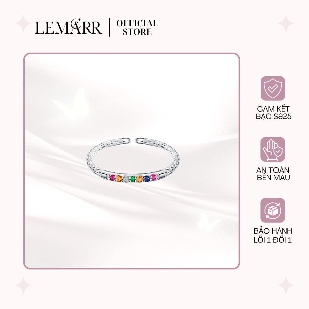1MORE x LEMARR JEWELRY แหวนผู้หญิงเงินแท้ 925 แถบสีรุ้งสําหรับผู้หญิงดีไซน์เปิด S20