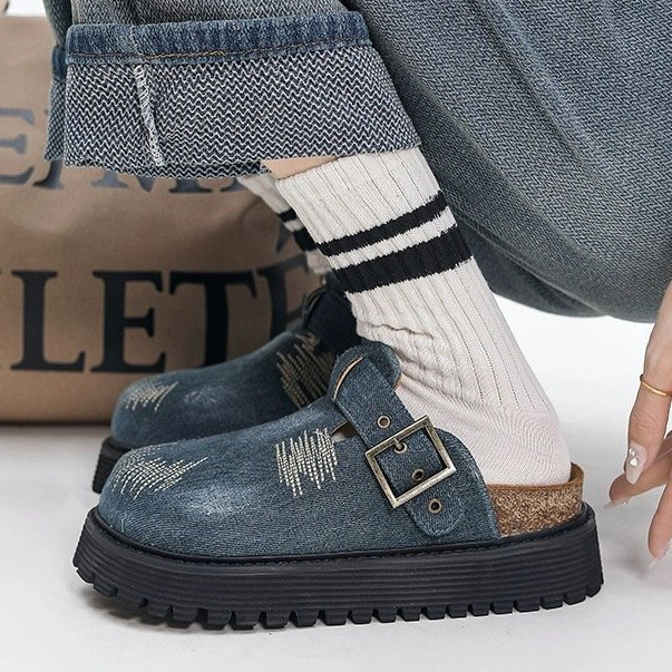 ผู้หญิงรองเท้าแตะเกาหลีรุ่นแฟชั่น Denim Toe-Covered หนา Soled กันน้ํา Rainy Season รองเท้าแตะลําลองขนาด 35-40 ราคา ถูกที่สุด ดีลบีเคเค