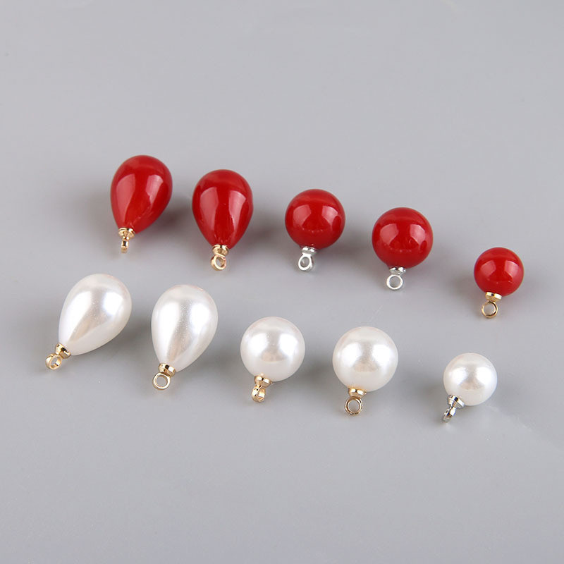 ไฮไลท์เลียนแบบมุกหยดน้ำลูกปัดกลมลูกปัดสีแดงจี้ DIY เครื่องประดับแฮนด์เมดต่างหูต่างหูสร้อยคอวัสดุ