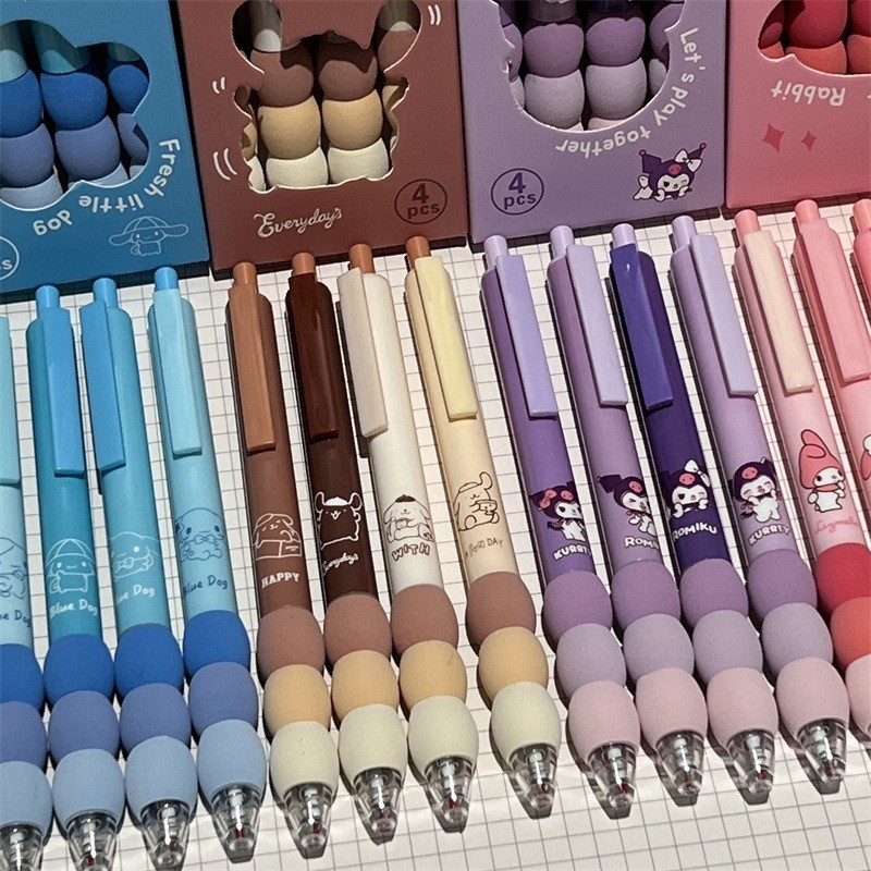 4pcs Sanrio Kuromi Cinnamoroll Melody 0.5 มม.ปากกาเจลนักเรียนกดปากกาเจลชุดเครื่องเขียนน่ารักอุปกรณ์การเรียนอุปกรณ์สํานักงานของขวัญนักเรียน