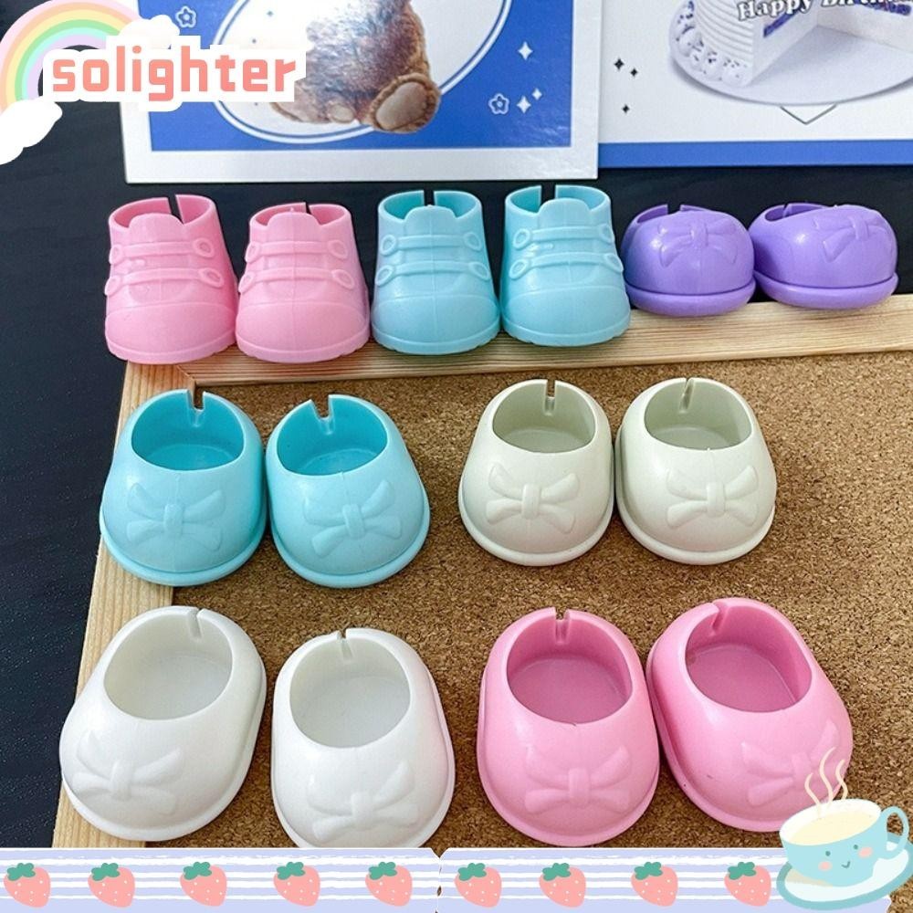 Solighter รองเท้าตุ๊กตาผ้าฝ้าย 20 ซม. 1 คู่, DIY รองเท้าทรงกลมน่ารัก, สีสันสดใสพร้อมอุปกรณ์เสริมตุ๊กตาลาย Bowknot
