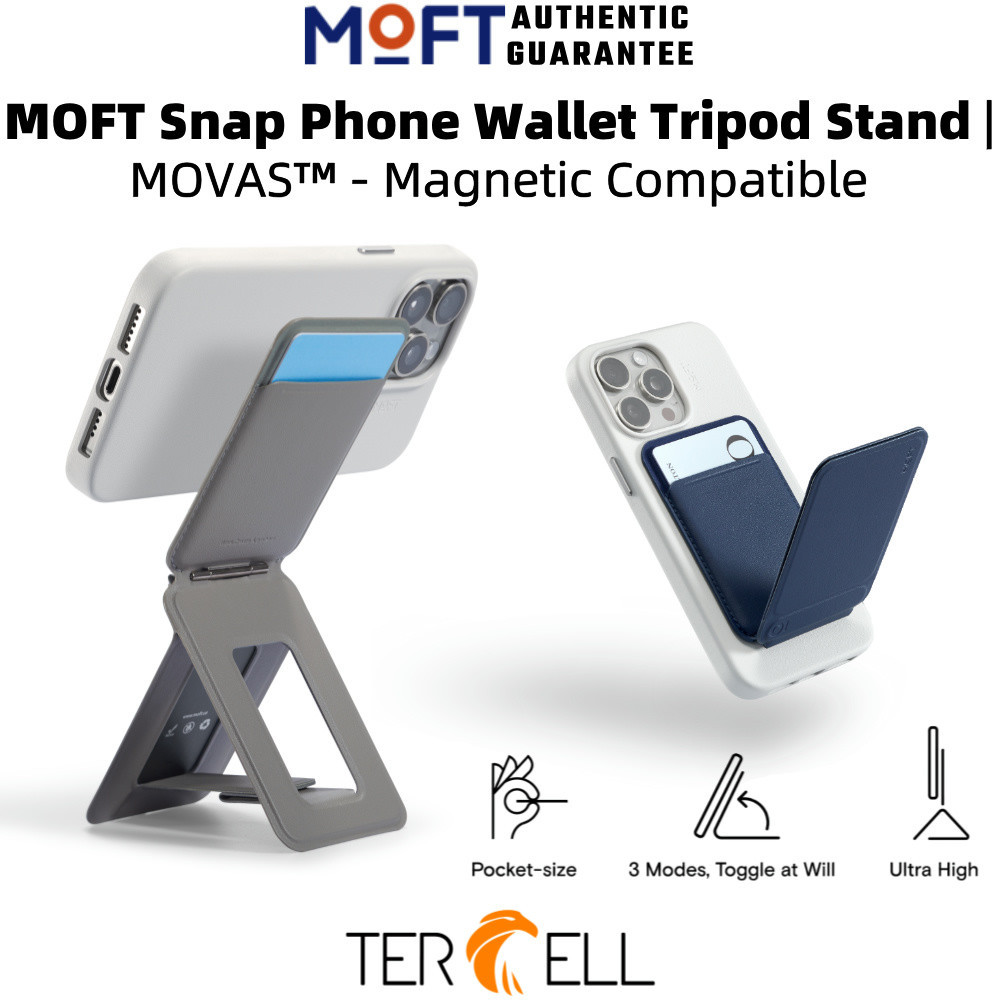 MOFT MOVAS Phone Tripod with Card Holder,ความสามารถพิเศษ โมวาส ขาตั้งกล้องโทรศัพท์พร้อมที่ใส่การ์ด,กระเป๋าสตางค์โทรศัพท์ที่มองไม่เห็นและขาตั้งขาตั้งกล้อง,รองรับแม่เหล็ก,การปรับมุม,มินิไม้เซลฟี่ก