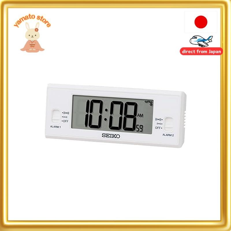Seiko clock, alarm clock, desk clock, digital, radio-controlled, white, 48×123×30mm, SQ321W