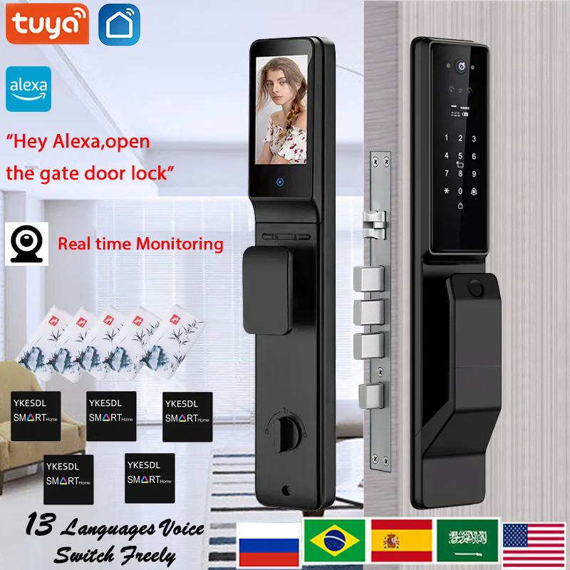 Alexa Voice Control Smart Door Lock Tuya APP 3D Face Recognition Electronic Digital Smart Door Lock 