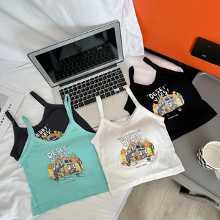 #262 มาใหม่ เสื้อสกีนลายสายเดี่ยว เสื้อกล้าม มีฟองน้ำในตัว พร้อมส่ง สินค้าพร้อมส่ง