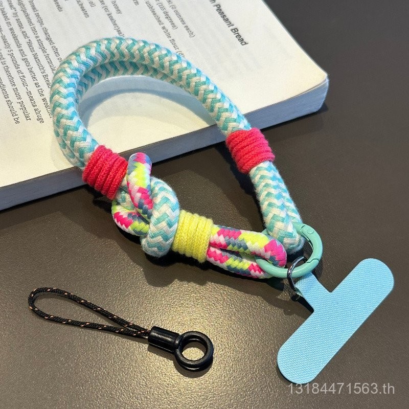 แบบใหม่สีทอสายคล้องโทรศัพท์มือถือสายคล้องข้อมือแบบพกพาแบบสั้นสายรัดข้อมือผ้าฝ้ายเกลียวคู่ที่มั่นคงป้องกันการสูญหายคลิปหนีบที่ห้อยโทรศัพท์มือถือ