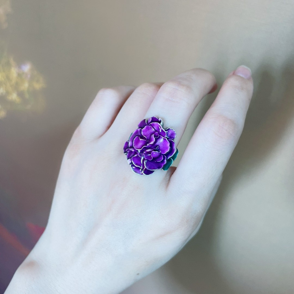 ❤ Original Cloisonne Jade Series Lotus แหวนนกยูงเครื่องประดับ Unisex ปลาคาร์พของขวัญโชคดีแหวนสไตล์พระราชวัง - รูปที่ 7