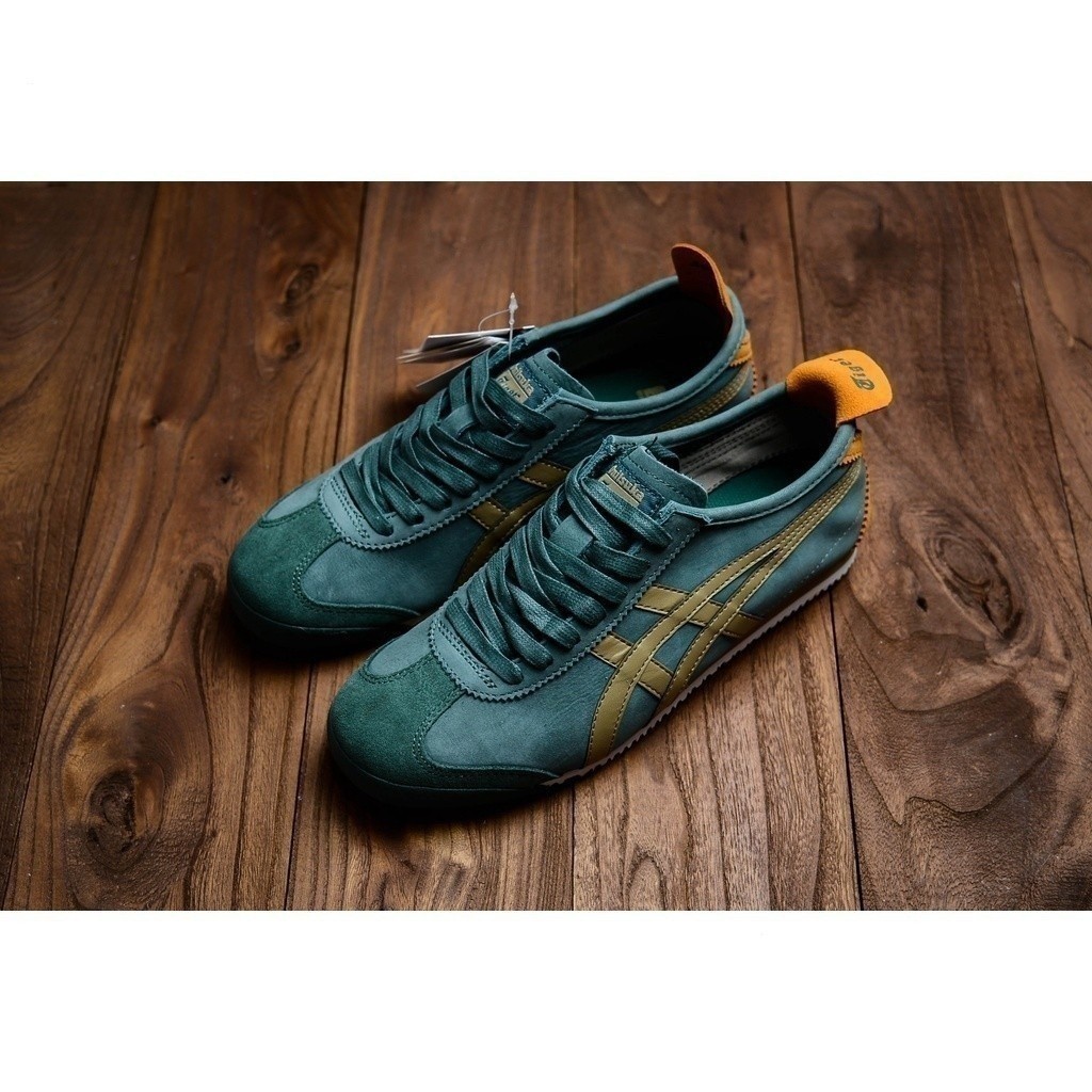 ขายร้อน Asics Onitsuka Tiger esic Onitsuka Tiger MEXICO 66รองเท้าผู้ชายและผู้หญิงสีเขียวสีเหลือง Tig