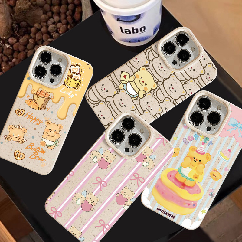 โบว์น่ารัก หมีเนยน่ารัก เป็นมิตรกับสิ่งแวดล้อม เคส iPhone 16 11 15 13 14 12 Pro MAX X XR XS MAX 16 8 7 15 6 Plus SE 2020